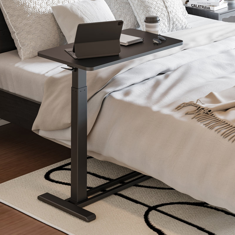 Table de lit réglable et mobile Kristee avec roulettes cachées, Noir, H 40,5 po x l 27,6 po x P 15,7 po