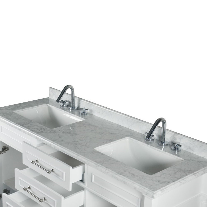 60” Double Vanity With White Carrara Marble Top, White