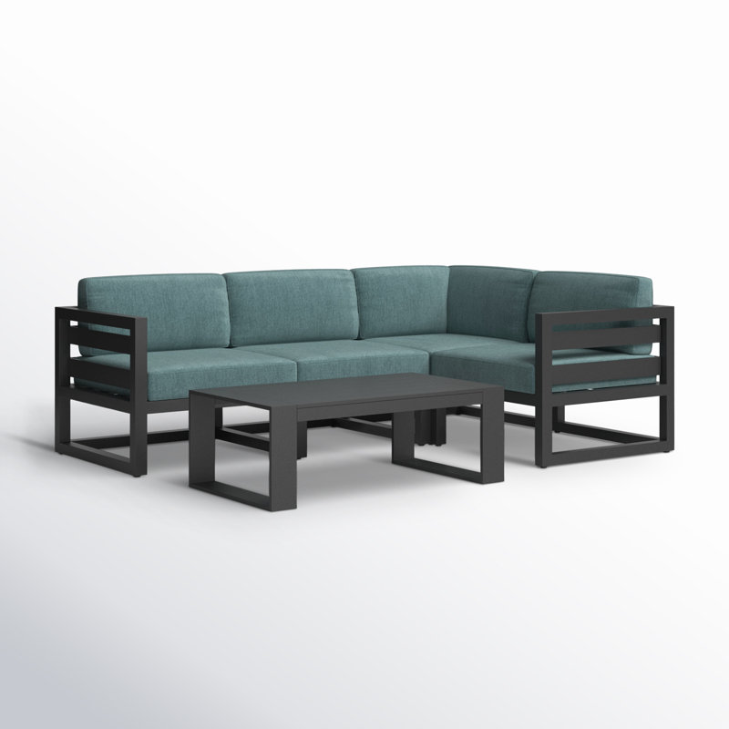 Avion 5 Piece Sectional Set - Black, Canvas Charcoal Sunbrella® Canvas, Slate