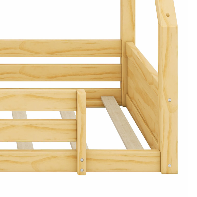 Lit cabane avec cadre de toit et système de fixation sécurisé pour chambres d'enfants, Lit simple, Naturel