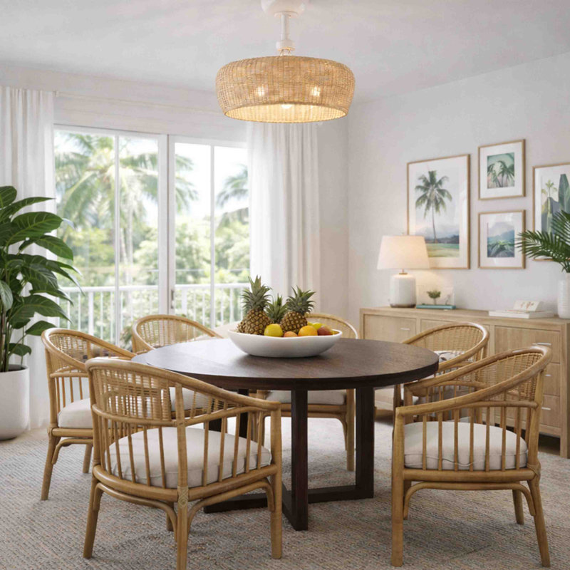 Ayane 22'' Ceiling Fan with Natural Rattan Shade and Light Kit Included, Natural, Matte White
