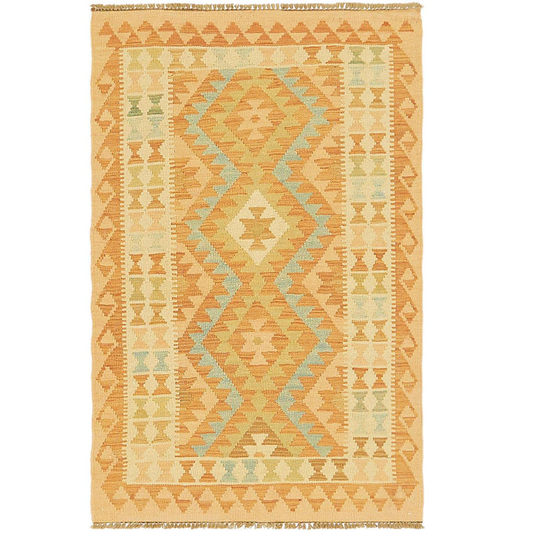 Tapis de zone en laine noué la 2 pi 8 po x 4 pi one-of-kind-orange Elland