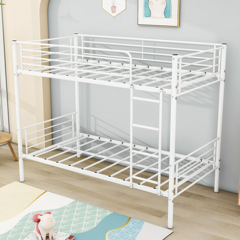 Twin Over Twin Metal Bunk Bed With Ladder, White