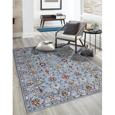 Tapis oriental bleu classique en laine noué à la main bleu ciel Tindall