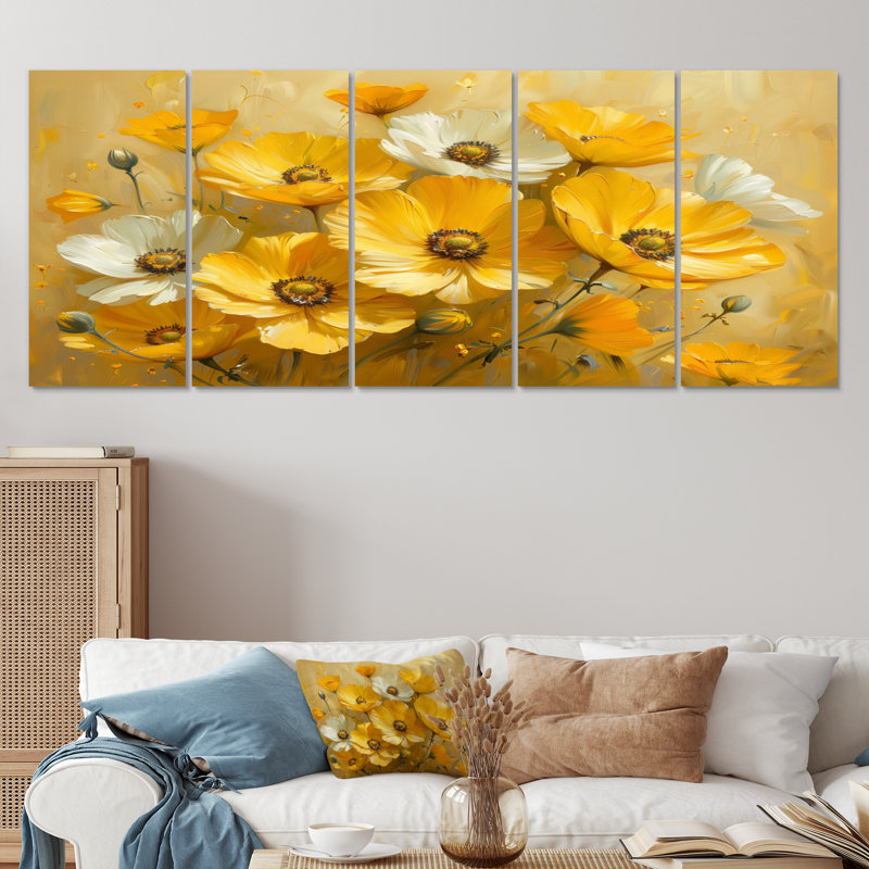 «Yellow Buttercup», fleurs jaunes, ensemble d'art mural Buttercups, H 32 po x l 80 po