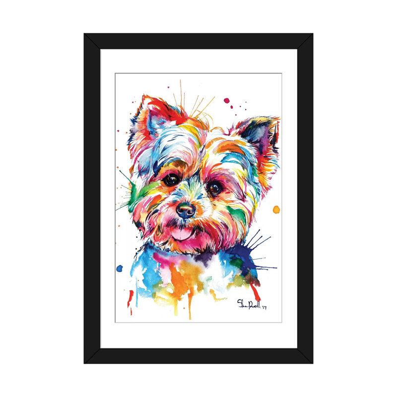 «Yorkie» par Weekday Best - reproduction sur toile, H 24 po x l 16 po x P 1 po, Papier d'art encadré noir, Blanc