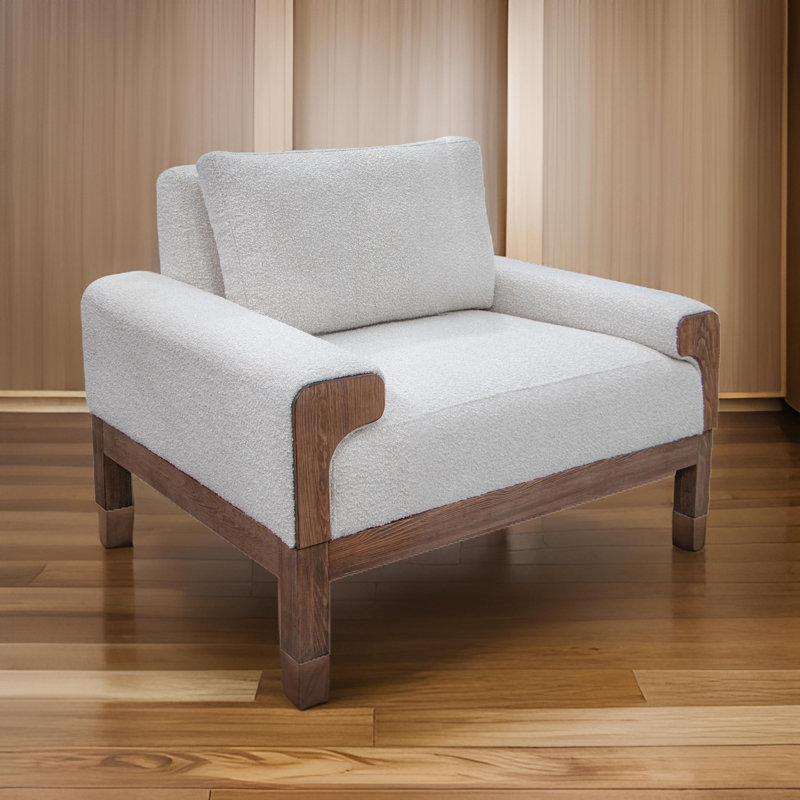 Sedona Wooden Frame & Base, Armchair, Ivory Polyester Blend