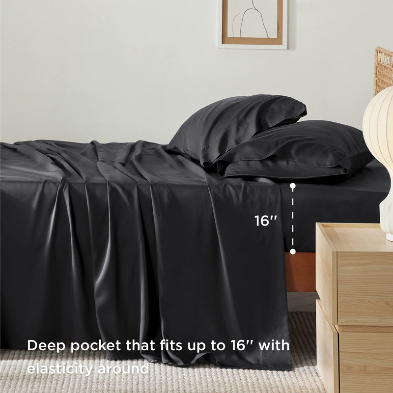 Essential Collection Cooling Rayon Derived from Bamboo Sheet Set, King Sheet Set with 2 Pillowcases, Black