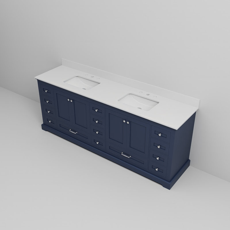 Tybee Double Bath Vanity, Navy Blue, 84", White Cultured Marble