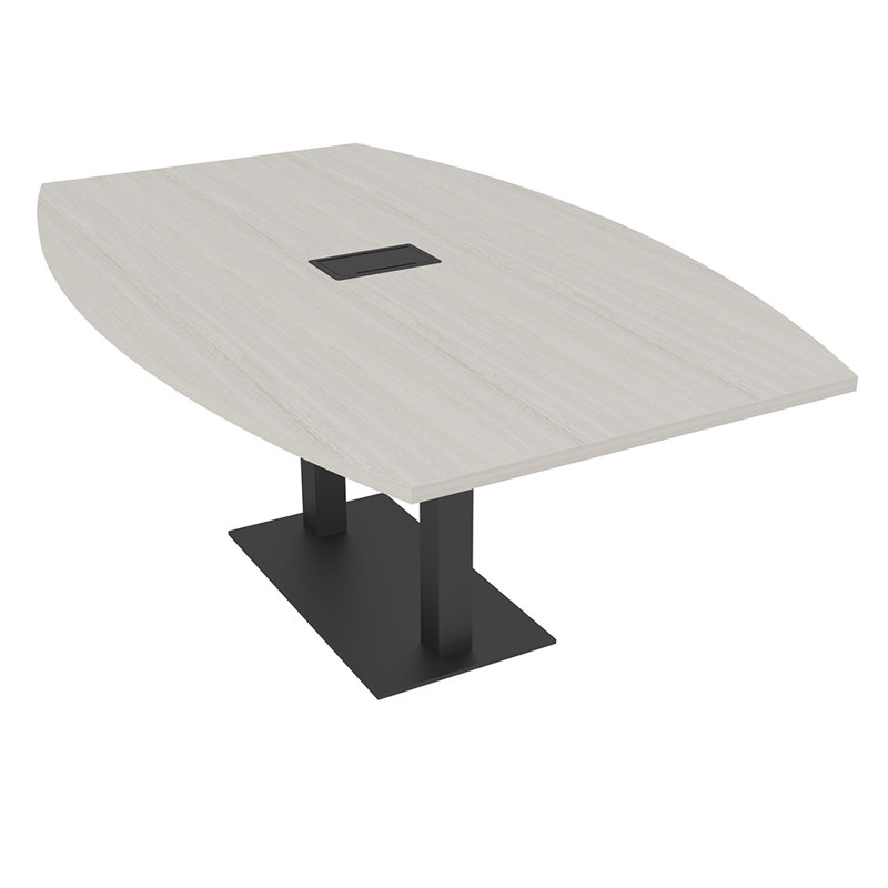 Table de conférence en forme de bateau avec base en métal double | Unité électrique, Noir mat, Sel Lakeland