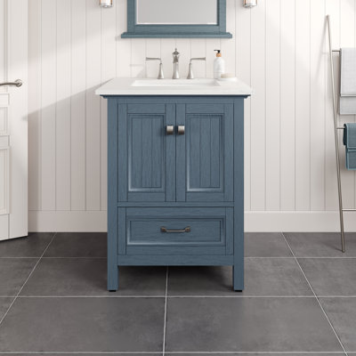 Glebs 24 In. W X 22 In. D Freestanding Bath Vanity In Ash Blue With White Carrara Quartz Top