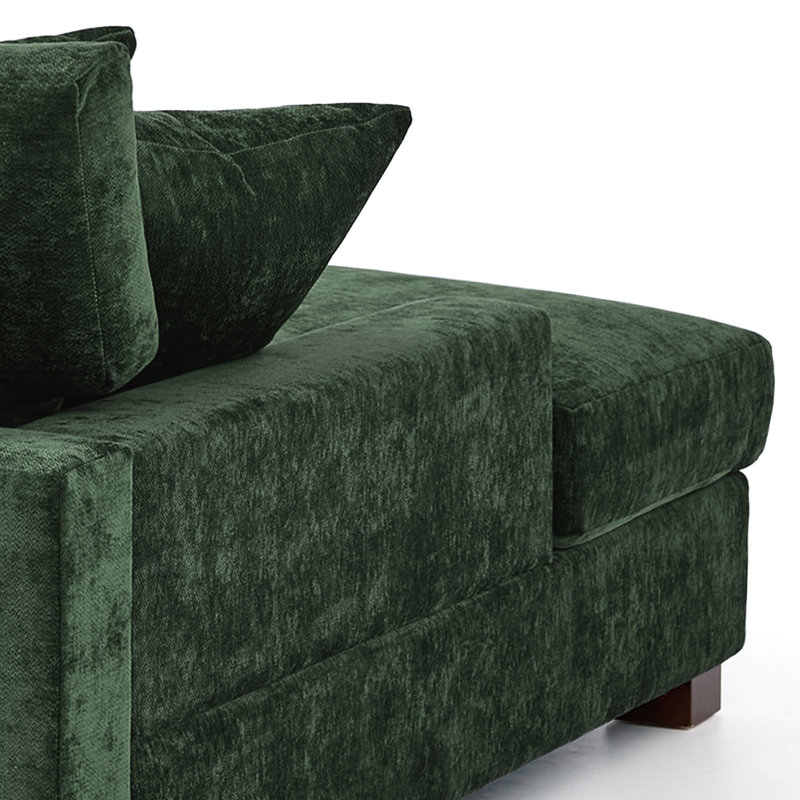 Milbrey Oversized Upholstered Chaise Lounge with Armrests & Throw Pillows, Green, Left Hand Facing, Chenille
