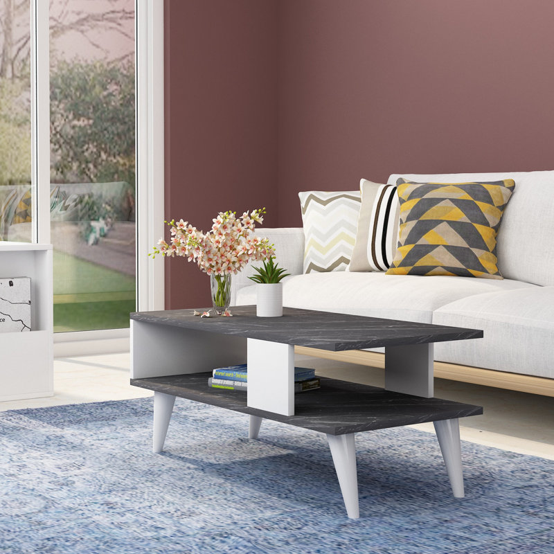 Modern Coffee Table, Black & White, 100% Melamine Coated Particle Board, Thickness: 0.7 Inches | Stylish & Functional Design for Living Room, Contemporary Furniture Accent, Durable & Easy to Clean