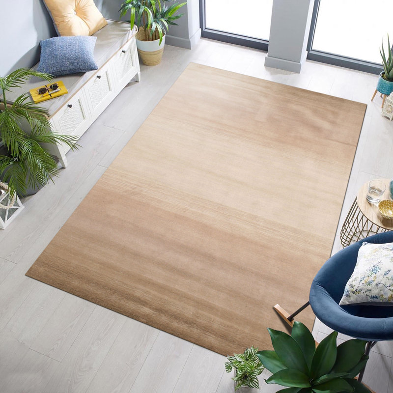 Johnny Beige Handmade Wool Area Rug, Rectangle 5' x 8'