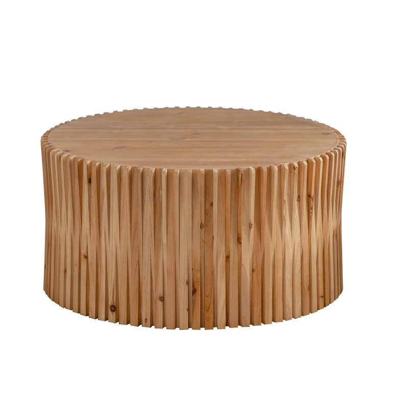 Table basse cylindrique de style rétro avec motif en relief vertical, table basse, table de salon, Brun