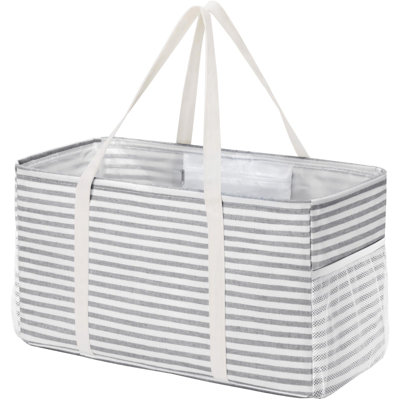 Très grand fourre-tout, sacs d'épicerie réutilisables avec cadre et poignées en fil métallique, sacs de magasinage pliables pour le rangement, pique-nique, plage, piscine, blanchisserie, voiture, camping, 1 paquet, gris