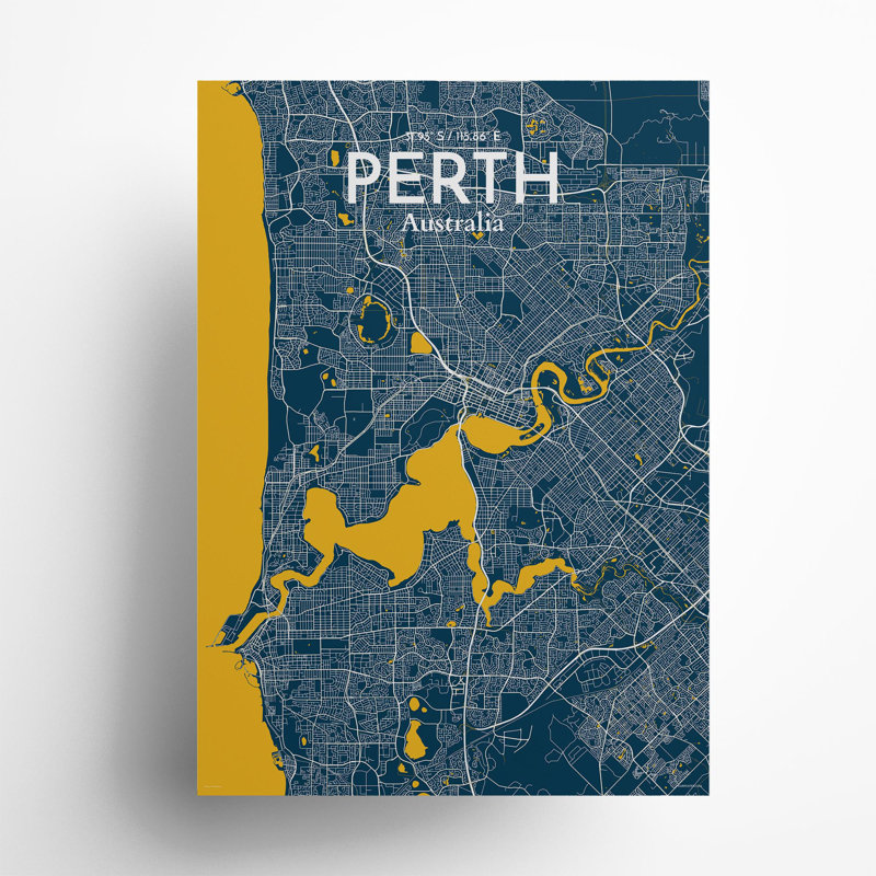 «Perth City Map», impression, Bleu / jaune, H 27,6 po x l 19,7 po