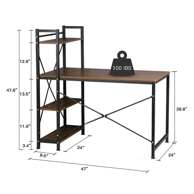 119.38cm Rectangle Writing Desk, Walnut/Black