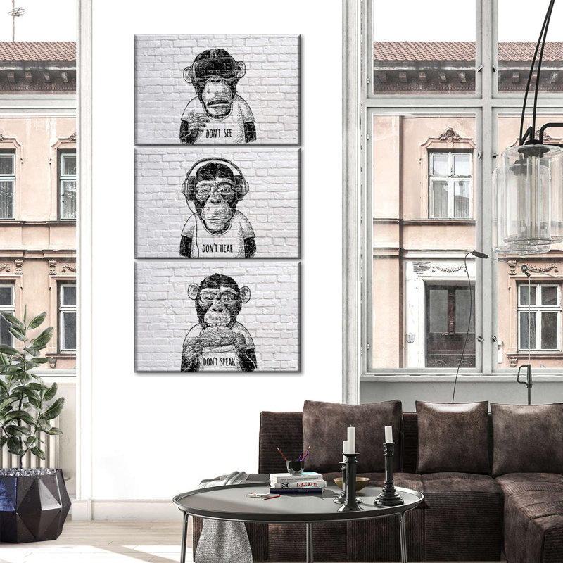 Three Wise Monkeys, ensemble de 3 pièces sur toile, H 38 po x l 18 po x P 1,25 po