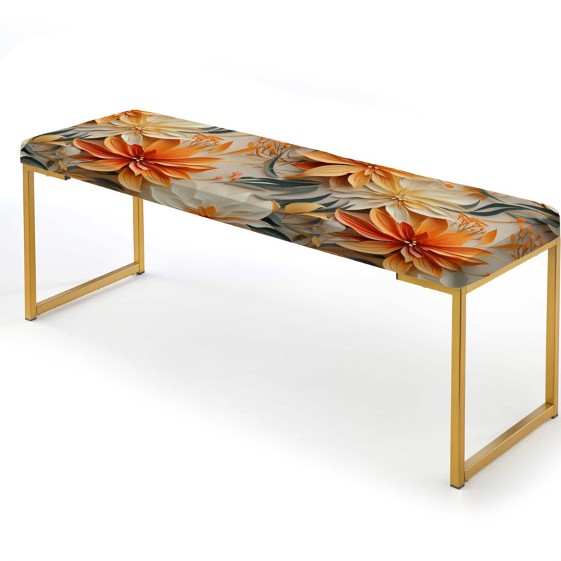 Tropical Paradise Botanical Paradise IV - Floral Upholstered Gold Bench