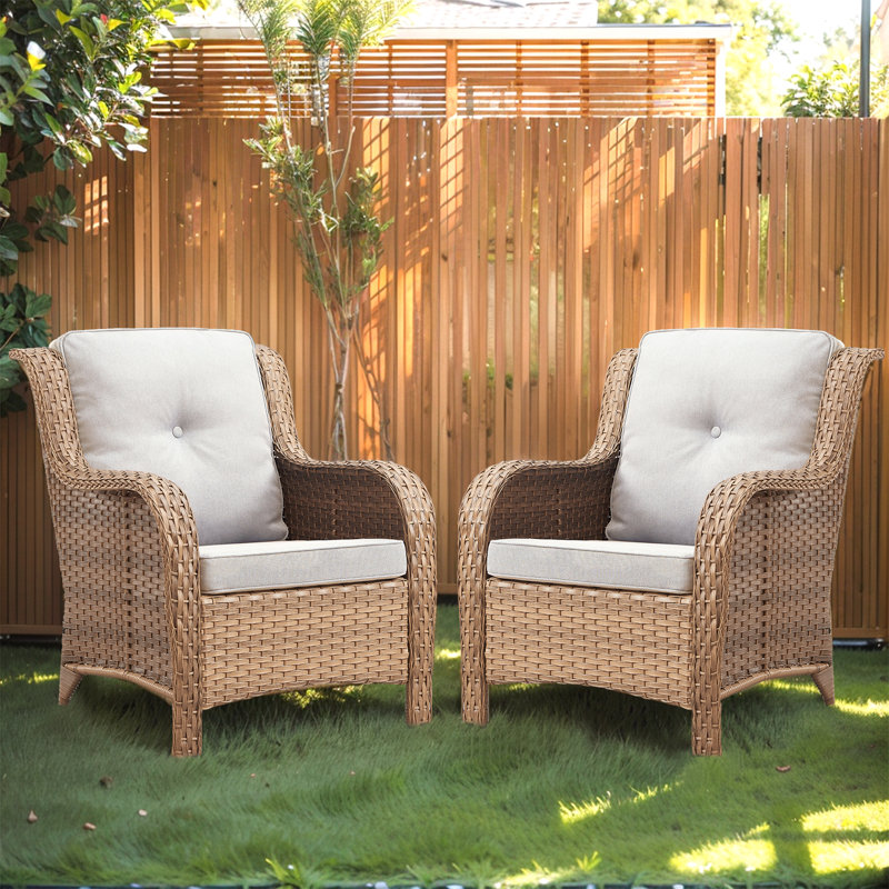 Chaises longues d'extérieur en rotin avec coussins Deb Wicker, Beige, Jaune