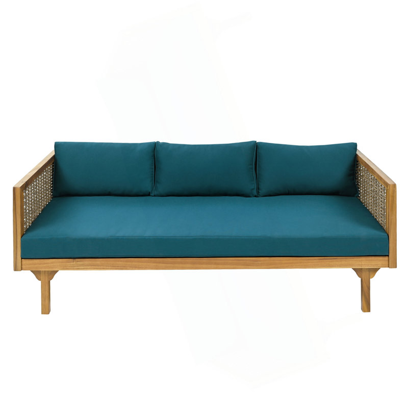 Claremont 3 Seater Daybed With Rattan Arms, Teal, Teak