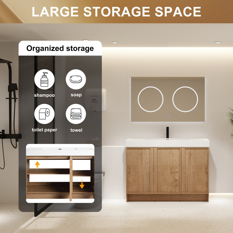 Meuble-lavabo autoportant de 48 pouces avec trois portes d'armoire à fermeture amortie