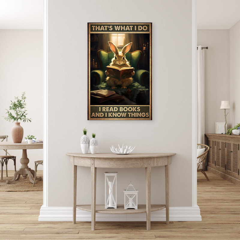 Lapin que je lis des livres - 1 pièce, reproduction d'art graphique sur toile tendue, H 20 po x l 16 po x P 1,25 po