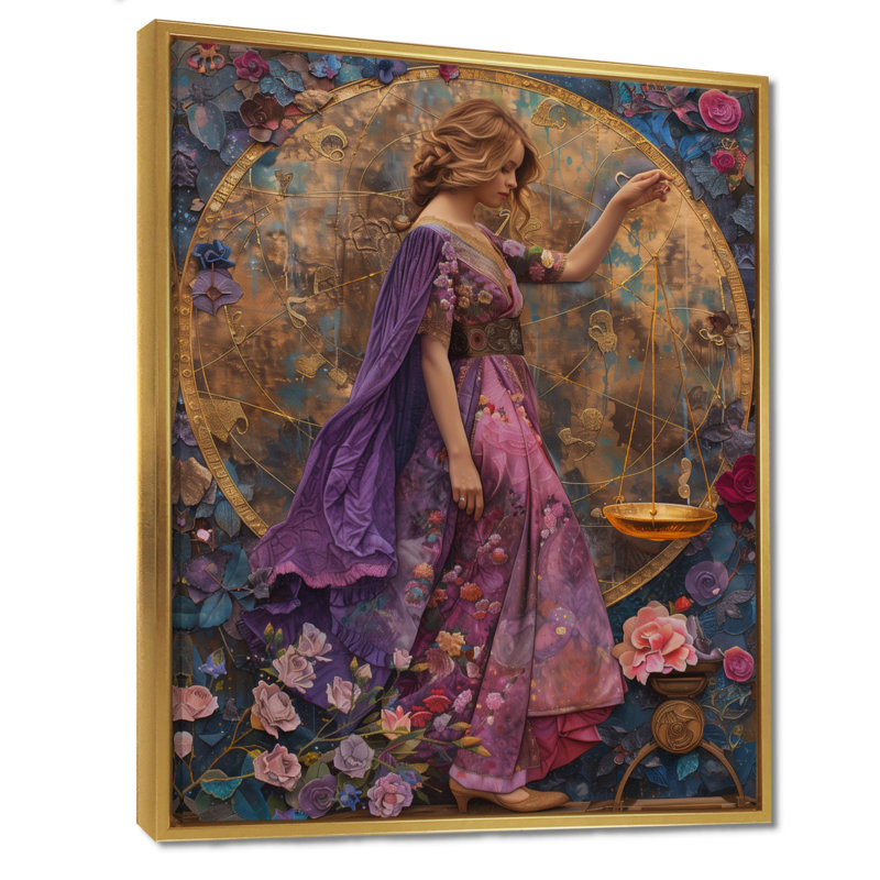 «Mauve Astrology Cosmic Compromise Libra», impression d'art mural, Cadre flottant doré, H 44 po x l 34 po x P 1,5 po