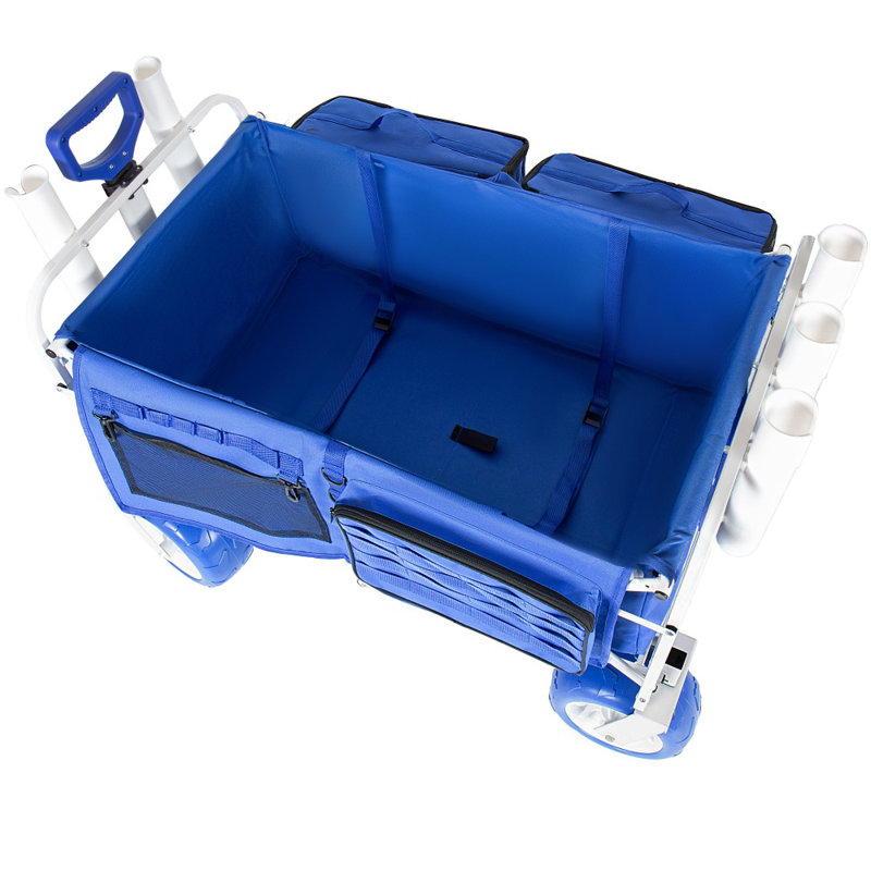 Blue 500lbs All-terrain Beach Wagon – 150l, 9" Pvc Wheels, Collapsible With Cooler & Bags