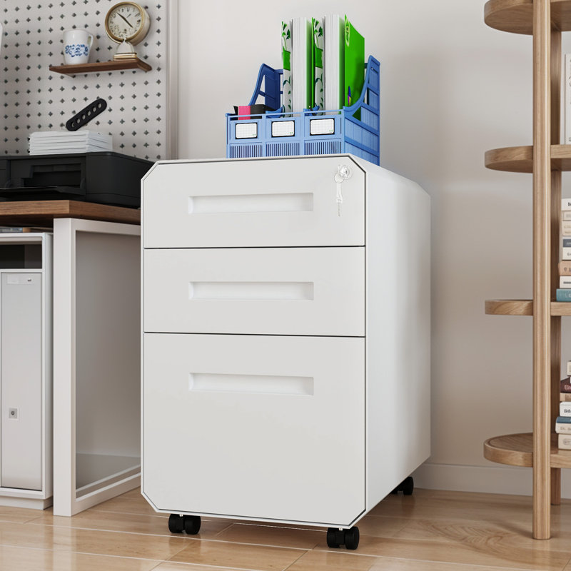 40cm Wide 3-Drawer Office storage unit，Lockable Mobile Filing Cabinet, White