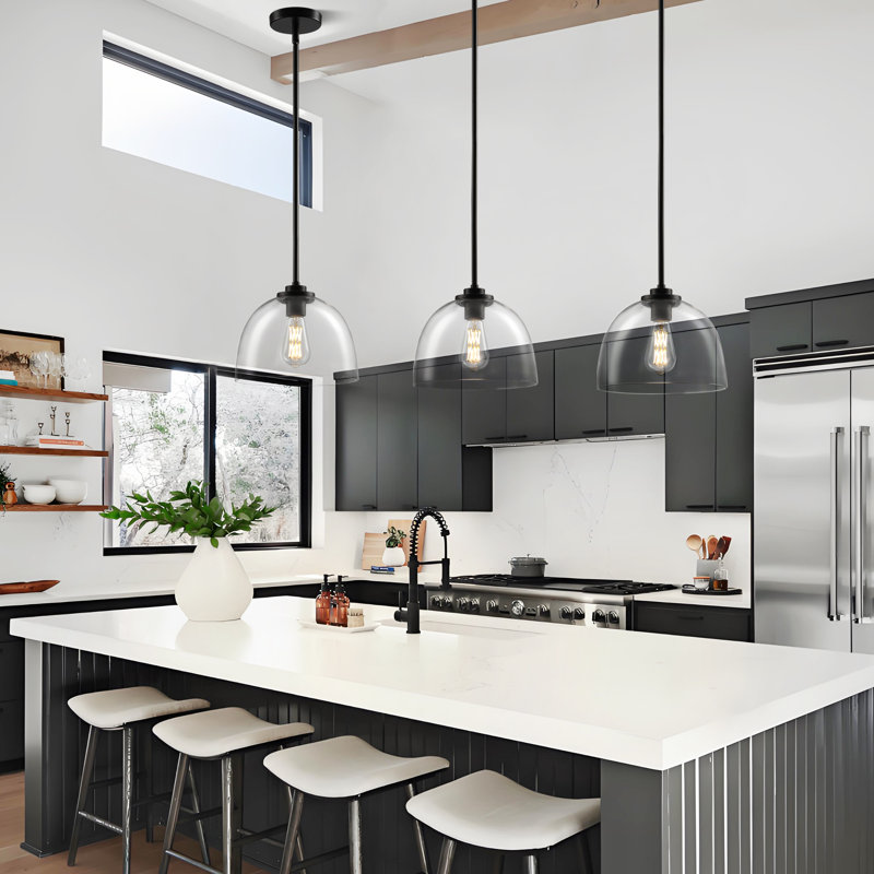 Luminaire suspendu pour îlot de cuisine 1 lumière Abaigh, Noir, noir, noir, noir
