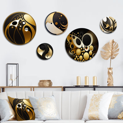 Ensemble de 5 décorations murales sphères dorées et noires I