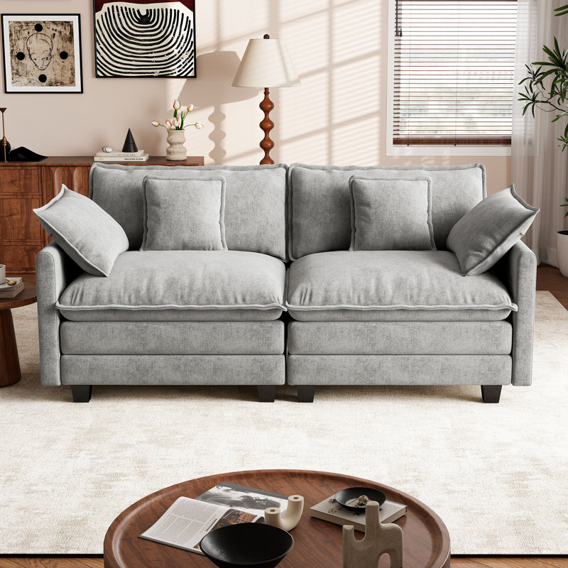 George 76.8" Chenille Modular Sectional Sofa, Gray