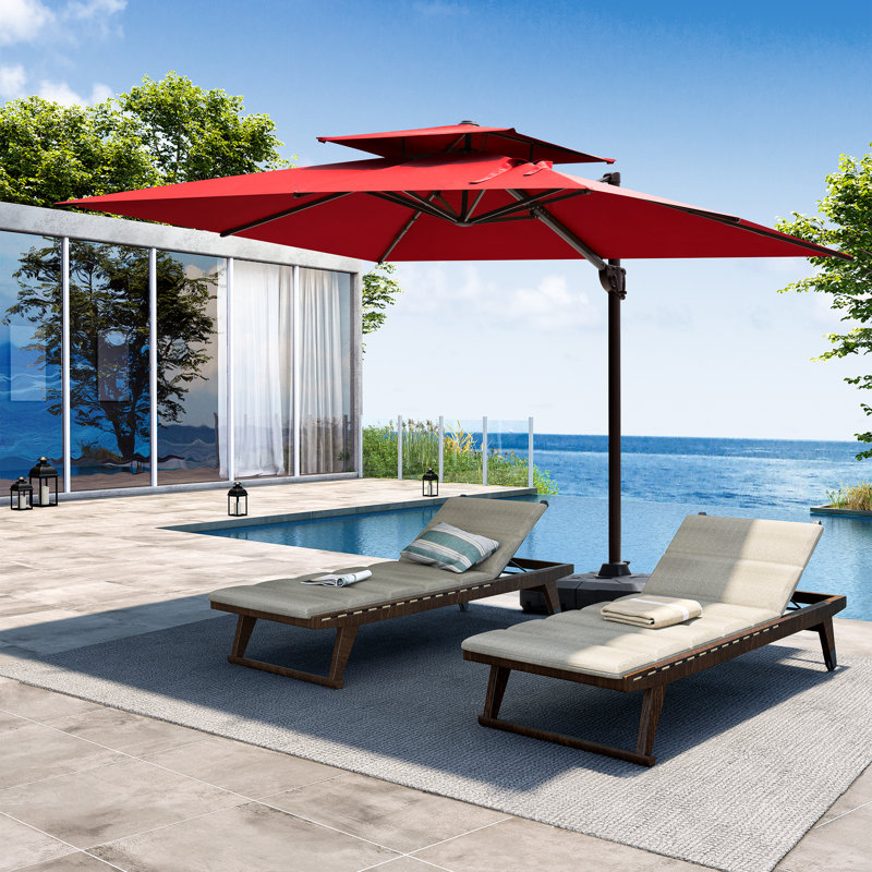 11' X 9' Rectangular Cantilever Umbrella With Weighted Base, Rouge
