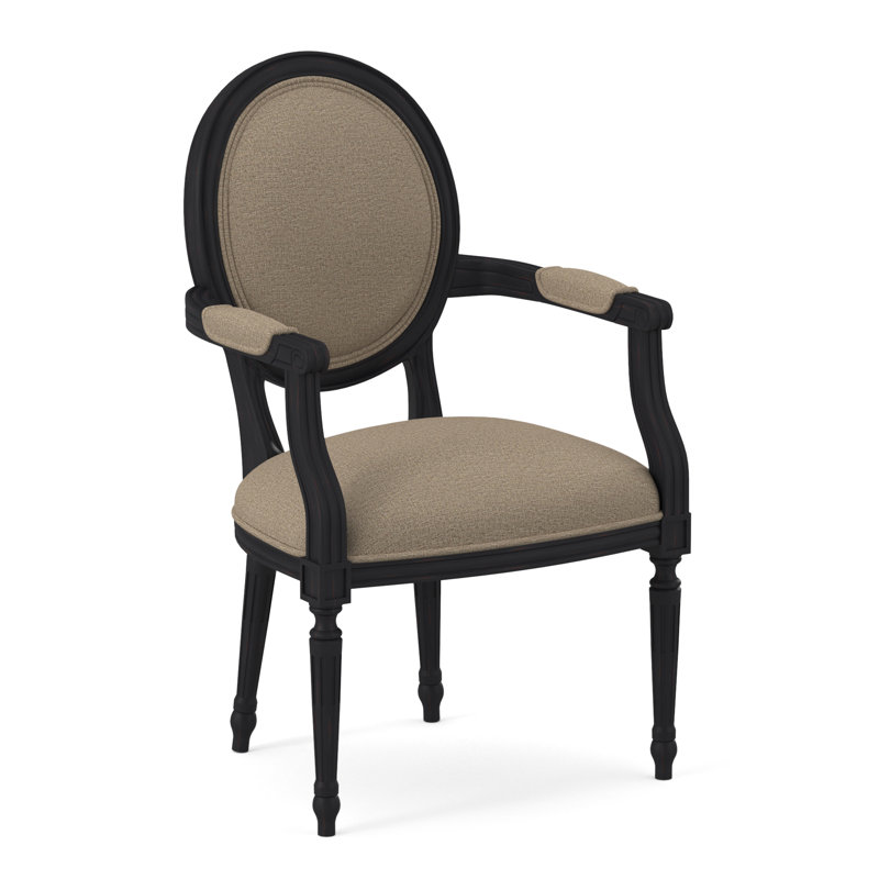 Chaise avec accoudoirs en tissu Dauphin, Ébène vintage, Lin d'Élise
