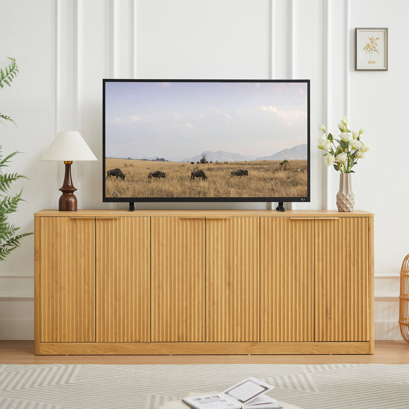 Armoire à 6 portes avec fonction de rangement, Naturel, H 27,7 po x l 67 po x P 15,7 po