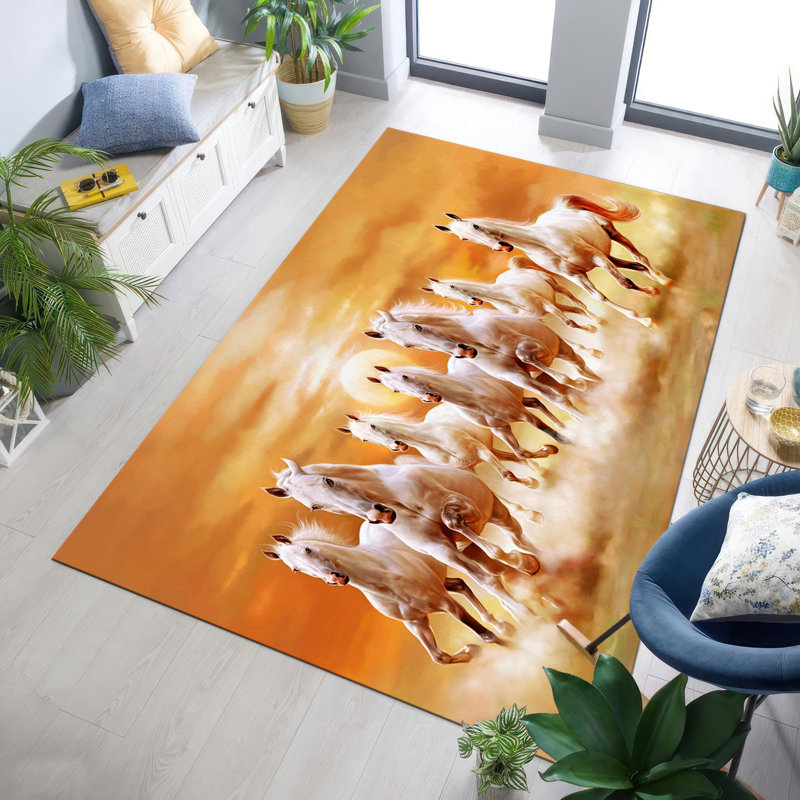 Floral Medallion Pattern Non Woven Soft Print Rug with Vibrant Color Palette Ideal for Living Room or Bedroom Decor