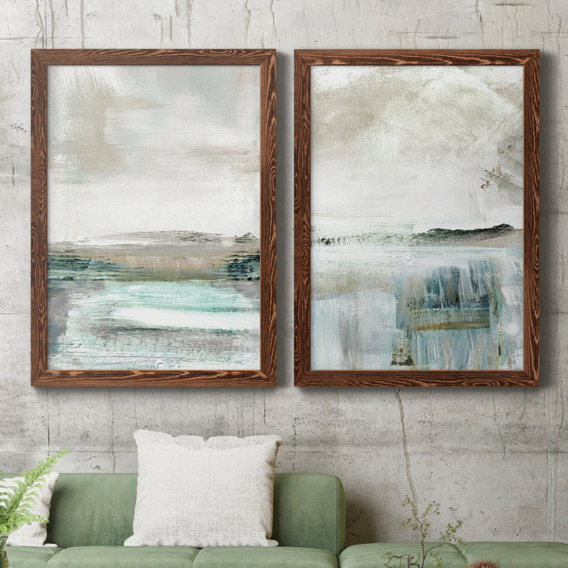 Summer Teal I - ensemble de 2 peintures sur toile encadrées, Cadre en érable, H 24 po x l 36 po x P 1,5 po