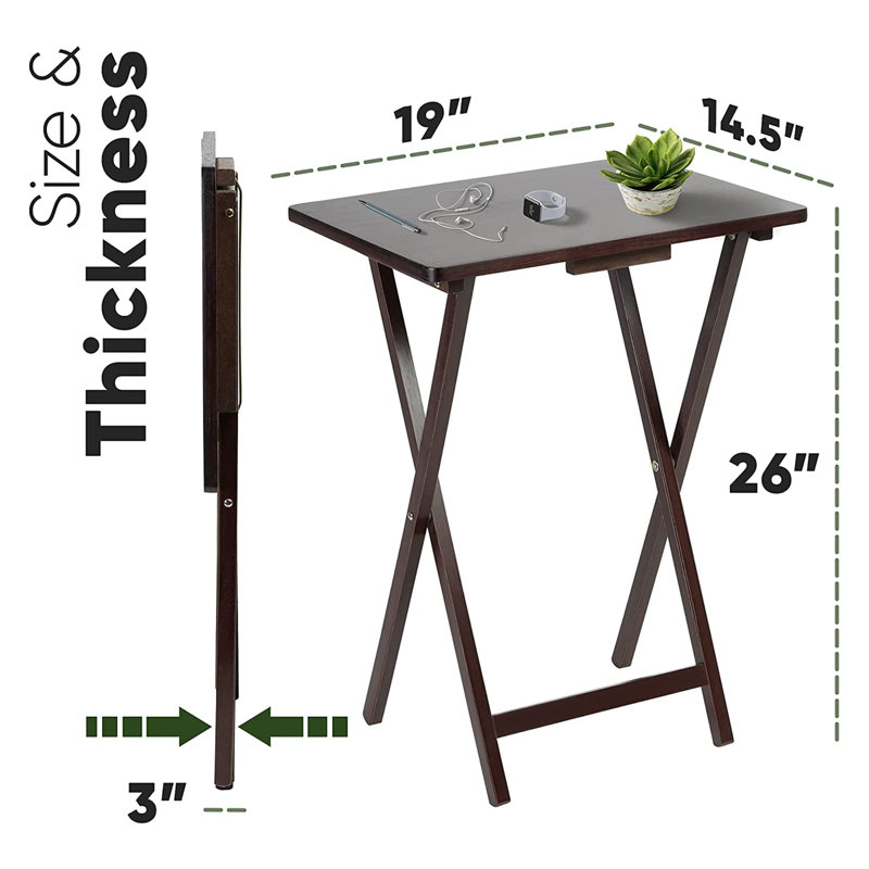 Espresso Wood Folding TV Tray Set with Storage Rack