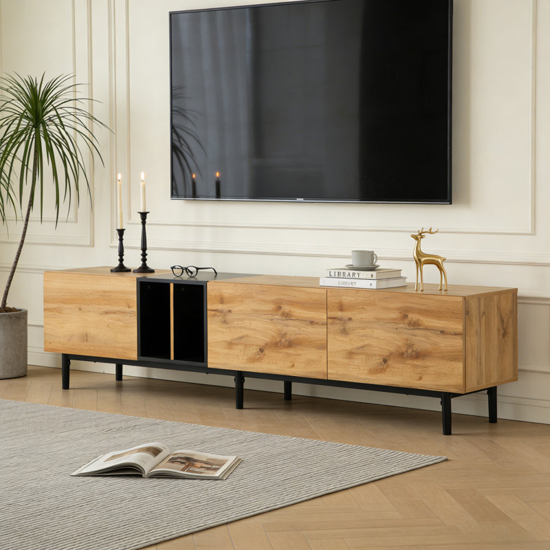 Meuble télé 80 po avec 3 portes rabattables, grande console multimédia et centre de divertissement pour le salon