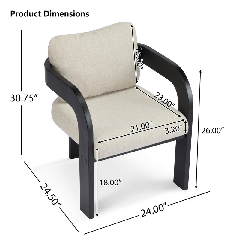 [Set of 2] Dining Chairs – Pillow Back Design, Rubber Wood Frame (300 lb Capacity, Modern Comfort), Black, Beige Fabric