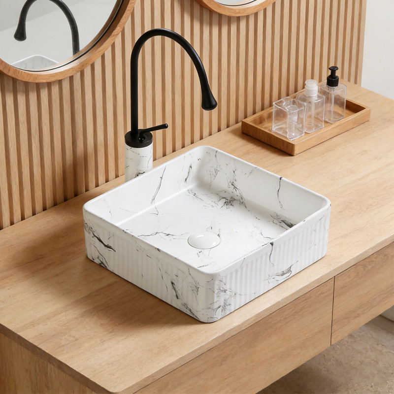 Bathroom Vessel Sink With Faucet, Drain Assembly