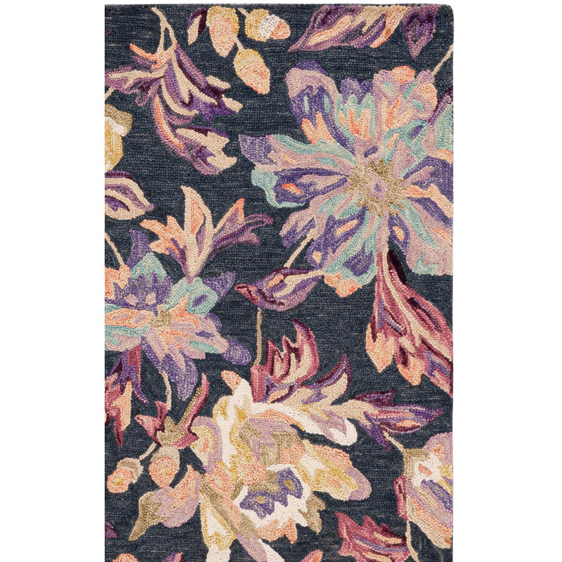 Kaveen Hand Tufted Wool/Cotton Floral Rug in Charcoal/Plum, Runner 2'3" x 8'