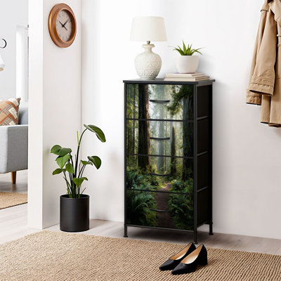 4 Drawer Dresser for Bedroom, Narrow Chest of Drawers, Wooden Top and Study Iron Frame 18"x37.5"-(WxH)