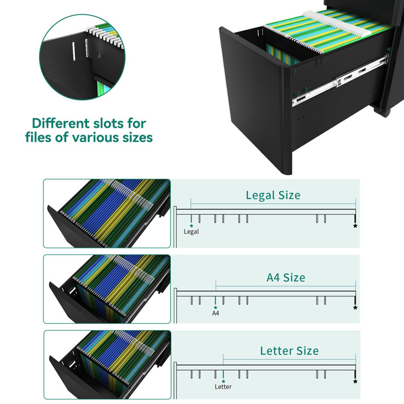 3 Drawer Filing Cabinet, Black