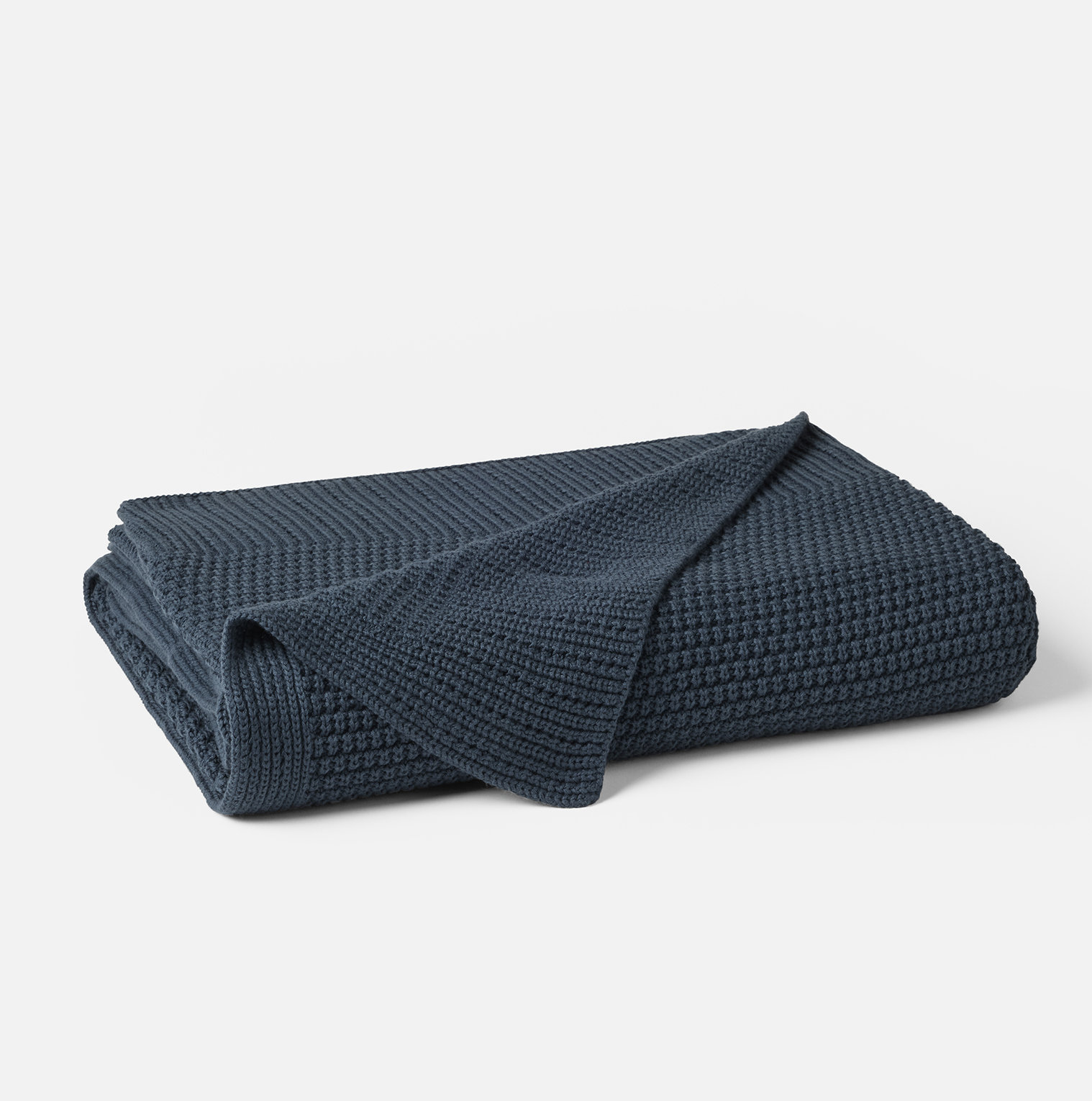 Avalon Cotton Knitted Throw Blanket, Twilight Blue