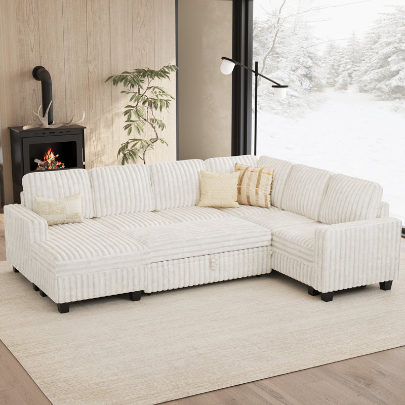  Isolde Alongi Soft Plush 105.1'' Wide U-Shaped Sofa Convertible Large Sectional Sofa Bed Sleeper Livingroom Storage Modular Couch