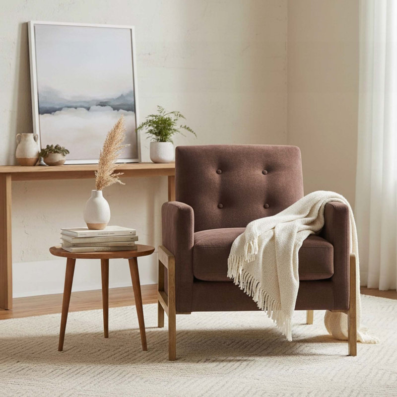 Enni Macon Wood Frame Tufted Back Accent Chair, Espresso