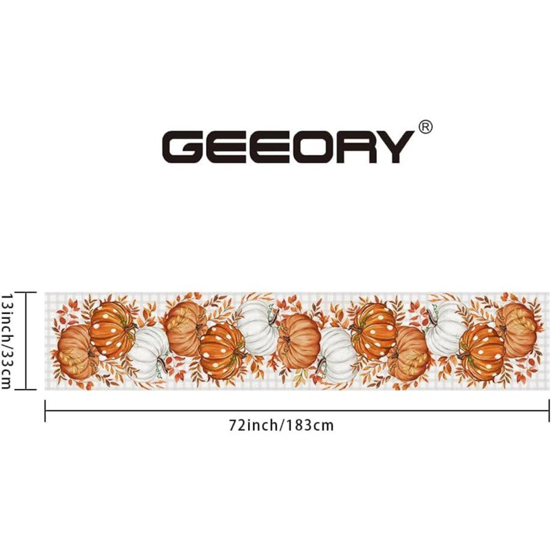 Fall Table Runner, Pumpkins Leaves Farmhouse Table Decoration For Kitchen Dinning, Indoor Outdoor Dinner Party (Orange Pumpkins) GT124-60